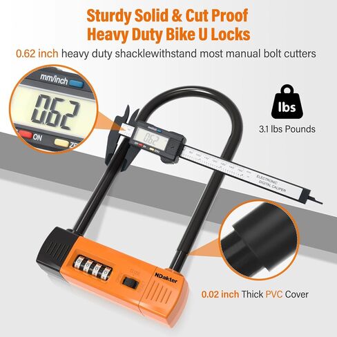 قفل على شكل حرف U للدراجة كومبو من NDakter مع كابل بطول 6 أقدام، أقفال دراجة بقطر 14 مم شديدة التحمل مضادة للسرقة، سكوتر كهربائي مكون من 4 أرقام قابل لإعادة الضبط، قفل دراجة ثلاثية العجلات للدراجة الإلكترونية والدراجات النارية والدراجة الثلاثية in Kuwait