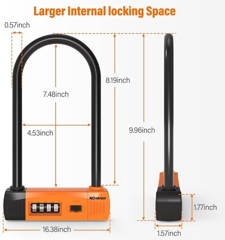 قفل على شكل حرف U للدراجة كومبو من NDakter مع كابل بطول 6 أقدام، أقفال دراجة بقطر 14 مم شديدة التحمل مضادة للسرقة، سكوتر كهربائي مكون من 4 أرقام قابل لإعادة الضبط، قفل دراجة ثلاثية العجلات للدراجة الإلكترونية والدراجات النارية والدراجة الثلاثية in Kuwait
