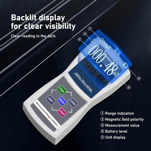جهاز قياس غاوس رقمي محمول باليد 0-2400mT مع مسبار معدني عالي الدقة لاختبار المجال المغناطيسي للسطح تسجيل تلقائي/يدوي للبيانات يتمتع بدقة وظيفة N/S ±5% in Kuwait