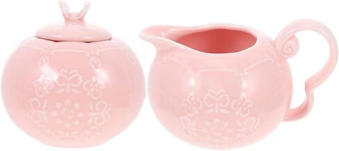 Hemoton Ceramic Sugar and Creamer Set Porcelain Cream Jugs Coffee Milk Creamer Pitcher Sugar Bowl Salt Server Container Sauce Pitcher Pink in Saudi Arabia