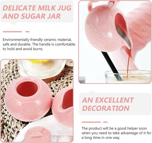 Hemoton Ceramic Sugar and Creamer Set Porcelain Cream Jugs Coffee Milk Creamer Pitcher Sugar Bowl Salt Server Container Sauce Pitcher Pink in Saudi Arabia