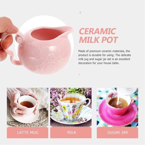 Hemoton Ceramic Sugar and Creamer Set Porcelain Cream Jugs Coffee Milk Creamer Pitcher Sugar Bowl Salt Server Container Sauce Pitcher Pink in Saudi Arabia