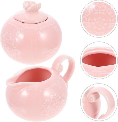Hemoton Ceramic Sugar and Creamer Set Porcelain Cream Jugs Coffee Milk Creamer Pitcher Sugar Bowl Salt Server Container Sauce Pitcher Pink in Saudi Arabia