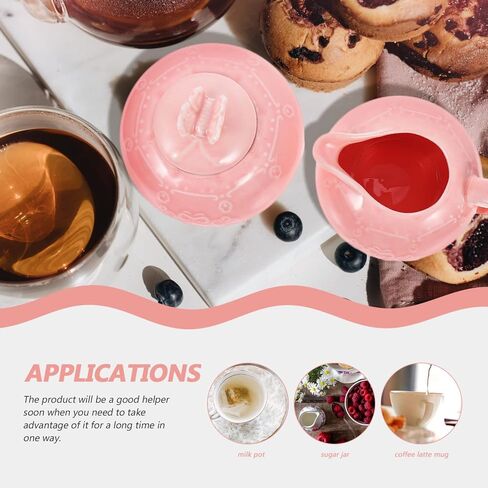 Hemoton Ceramic Sugar and Creamer Set Porcelain Cream Jugs Coffee Milk Creamer Pitcher Sugar Bowl Salt Server Container Sauce Pitcher Pink in Saudi Arabia