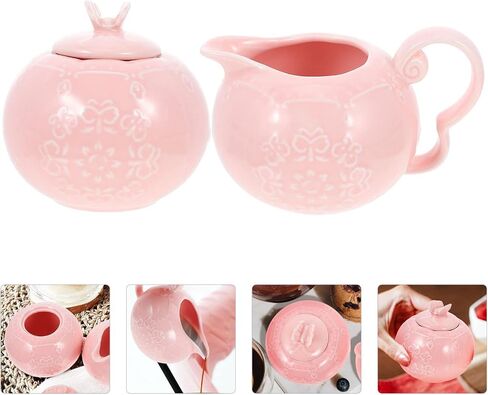 Hemoton Ceramic Sugar and Creamer Set Porcelain Cream Jugs Coffee Milk Creamer Pitcher Sugar Bowl Salt Server Container Sauce Pitcher Pink in Saudi Arabia