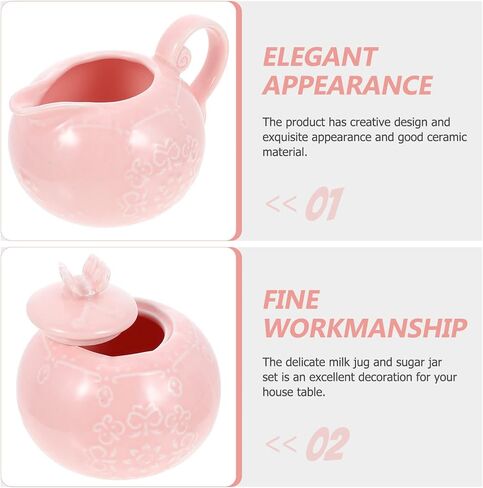 Hemoton Ceramic Sugar and Creamer Set Porcelain Cream Jugs Coffee Milk Creamer Pitcher Sugar Bowl Salt Server Container Sauce Pitcher Pink in Saudi Arabia