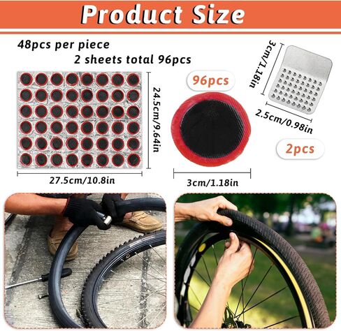 96 Pcs Bike Inner Tire Patch Repair Kit Glueless Tube Patch Kits Bycicle Inner Tube Puncture Patch Kit with 2 Metal Rasp for Motorcycle BMX Cycling MTB Road Mountain Bicycle in Saudi Arabia