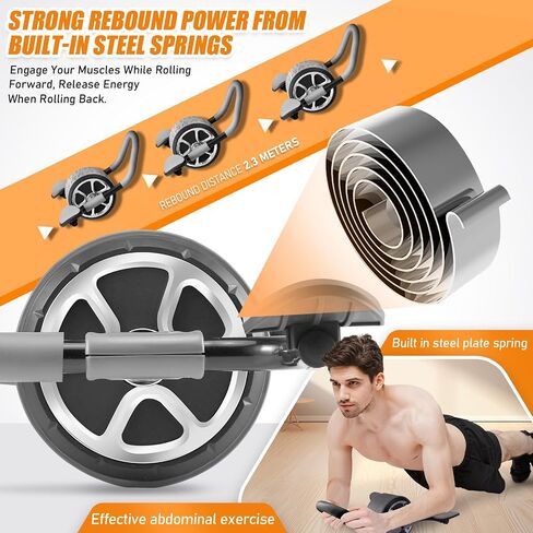 Ab Roller Wheel - Elbow Support Automatic Rebound Abdominal Wheel with Knee Mat, Ab Roller with Elbow Support for Abdominal & Core Strength Training, Plank Exercise Wheels for Abs Core Workout in Saudi Arabia