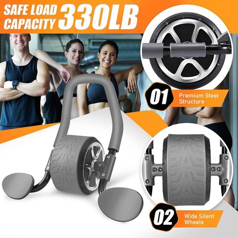 Ab Roller Wheel - Elbow Support Automatic Rebound Abdominal Wheel with Knee Mat, Ab Roller with Elbow Support for Abdominal & Core Strength Training, Plank Exercise Wheels for Abs Core Workout in Saudi Arabia