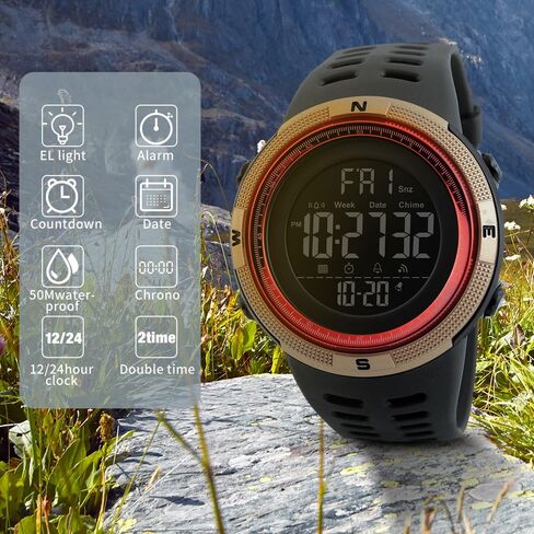 Men's Digital Sports Watch Waterproof Military Stopwatch Countdown Auto Date Alarm in Saudi Arabia