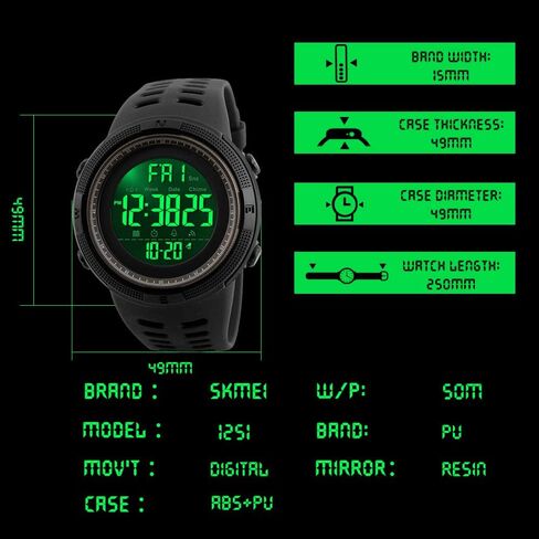 Men's Digital Sports Watch Waterproof Military Stopwatch Countdown Auto Date Alarm in Saudi Arabia