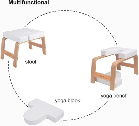 Yoga Headstand Bench- Stand Yoga Chair for Family, Gym - Wood and PU Pads - Relieve Fatigue and Build Up Body (Black) in Saudi Arabia