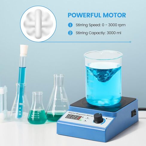 محرك مغناطيسي، خلاط مغناطيسي Zuomeng 3000 دورة في الدقيقة مع بطارية قابلة لإعادة الشحن بالطاقة الشمسية أو محول طاقة، سعة 3000 مل، يتميز بشاشة رقمية، وظيفة التوقيت، 5 سرعات قابلة للتعديل (بدون تسخين) in Kuwait