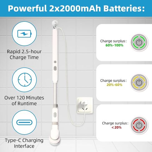 Electric Spin Scrubber, 2024 New, with Self-Clean, 3 Cleaning Modes, 8 in 1 for Bathroom Cleaning, Shower Scrubber with Long Handle, Power Scrubbers for Tiles and Tubs, Shower Cleaner Brush Electric in Saudi Arabia