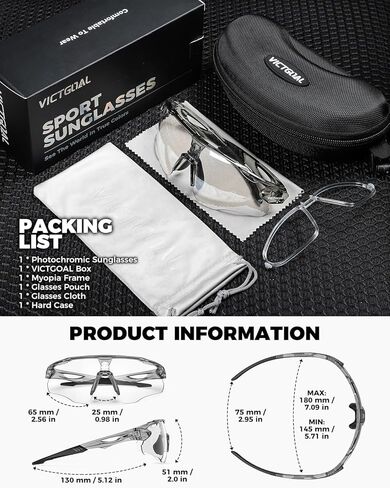 VICTGOAL Cycling Glasses Photochromic Sunglasses for Men Women TR90 Frame Glasses with UV Protection MTB Glasses for Cycling in Kuwait
