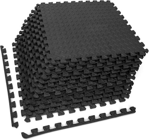 Tangkula 12 Tiles Exercise Flooring Mats with Border, Non-Slip EVA Foam Protective Mats, Elastic Puzzle Play Mats, 1/2" Interlocking Floor Mats for Home Gym, Fitness Room, Workshop Equipment(Black) in Kuwait