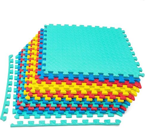 Tangkula 12 Tiles Exercise Flooring Mats with Border, Non-Slip EVA Foam Protective Mats, Elastic Puzzle Play Mats, 1/2" Interlocking Floor Mats for Home Gym, Fitness Room, Workshop Equipment(Black) in Kuwait