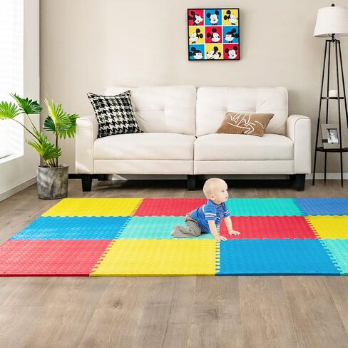Tangkula 12 Tiles Exercise Flooring Mats with Border, Non-Slip EVA Foam Protective Mats, Elastic Puzzle Play Mats, 1/2" Interlocking Floor Mats for Home Gym, Fitness Room, Workshop Equipment(Black) in Kuwait