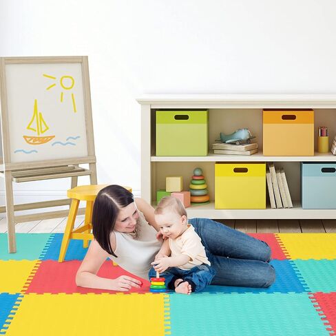 Tangkula 12 Tiles Exercise Flooring Mats with Border, Non-Slip EVA Foam Protective Mats, Elastic Puzzle Play Mats, 1/2" Interlocking Floor Mats for Home Gym, Fitness Room, Workshop Equipment(Black) in Kuwait