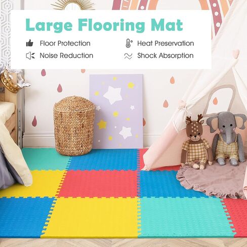 Tangkula 12 Tiles Exercise Flooring Mats with Border, Non-Slip EVA Foam Protective Mats, Elastic Puzzle Play Mats, 1/2" Interlocking Floor Mats for Home Gym, Fitness Room, Workshop Equipment(Black) in Kuwait