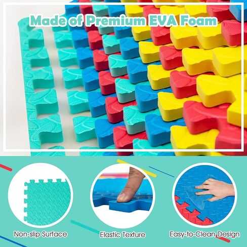 Tangkula 12 Tiles Exercise Flooring Mats with Border, Non-Slip EVA Foam Protective Mats, Elastic Puzzle Play Mats, 1/2" Interlocking Floor Mats for Home Gym, Fitness Room, Workshop Equipment(Black) in Kuwait