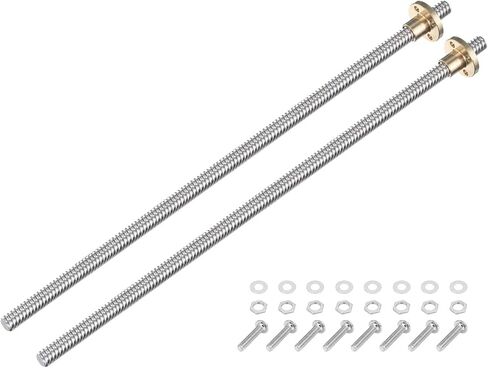 uxcell 2 Pcs 300mm / 12 Inch Tr8x4 Stainless Steel Lead Screw with T8 Brass Nut - [ Acme Thread, 2mm Pitch, 8mm Lead ] for 3D Printer Z Axis, CNC Machine in Saudi Arabia