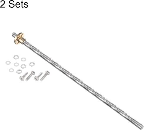 uxcell 2 Pcs 300mm / 12 Inch Tr8x4 Stainless Steel Lead Screw with T8 Brass Nut - [ Acme Thread, 2mm Pitch, 8mm Lead ] for 3D Printer Z Axis, CNC Machine in Saudi Arabia
