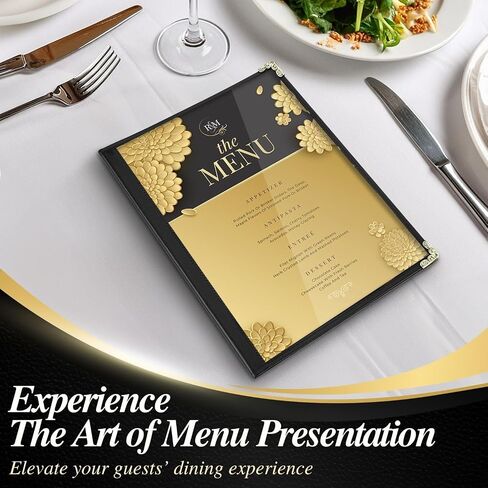 Flexzion Menu Holder 9.4" x 12.4" - Triple Stitched Menu Covers with Clear PVC, Black Binding & Gold Corners, Trifold 3 Pages 6 Views Menu Book for Restaurant, Cafe, Bar, & Catering Hall (6 Pack) in Saudi Arabia
