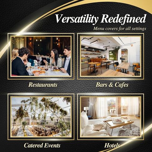 Flexzion Menu Holder 9.4" x 12.4" - Triple Stitched Menu Covers with Clear PVC, Black Binding & Gold Corners, Trifold 3 Pages 6 Views Menu Book for Restaurant, Cafe, Bar, & Catering Hall (6 Pack) in Saudi Arabia