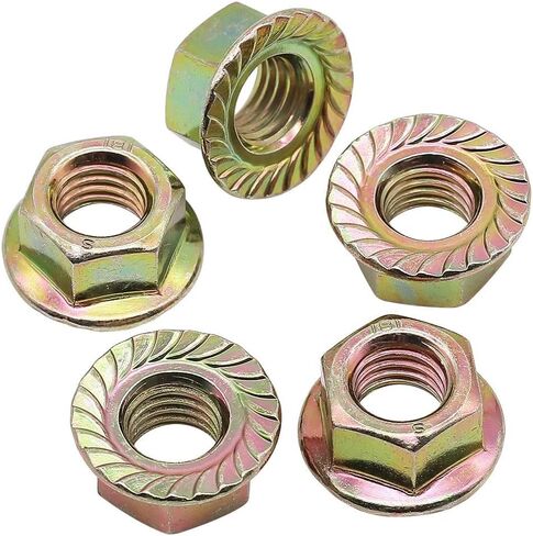 M8-1.25 Serrated Flange Washer Head Hex Nuts DIN 6923, Hex Nuts with Serrated Flange Washer to Replace Extra Washer, Yellow Zinc Plated Finish, Carbon Steel, 25 Pcs in Kuwait
