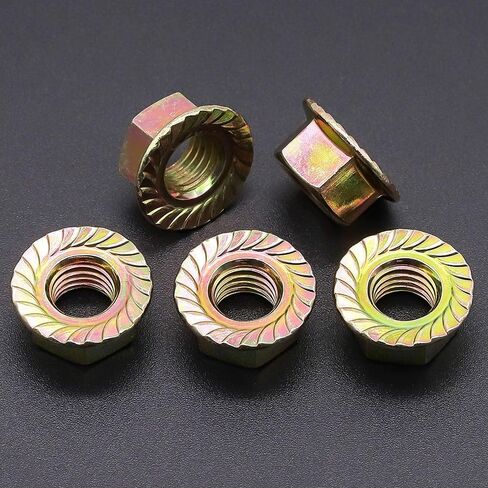 M8-1.25 Serrated Flange Washer Head Hex Nuts DIN 6923, Hex Nuts with Serrated Flange Washer to Replace Extra Washer, Yellow Zinc Plated Finish, Carbon Steel, 25 Pcs in Kuwait