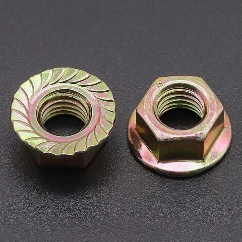 M8-1.25 Serrated Flange Washer Head Hex Nuts DIN 6923, Hex Nuts with Serrated Flange Washer to Replace Extra Washer, Yellow Zinc Plated Finish, Carbon Steel, 25 Pcs in Kuwait