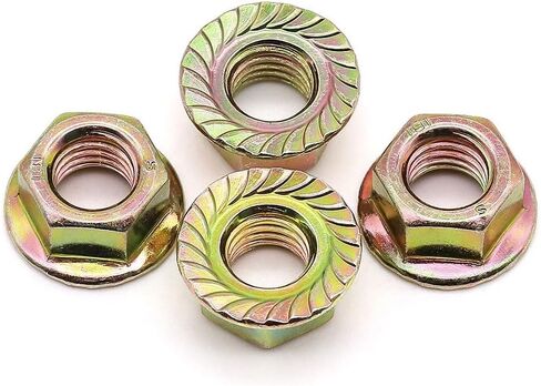 M8-1.25 Serrated Flange Washer Head Hex Nuts DIN 6923, Hex Nuts with Serrated Flange Washer to Replace Extra Washer, Yellow Zinc Plated Finish, Carbon Steel, 25 Pcs in Kuwait