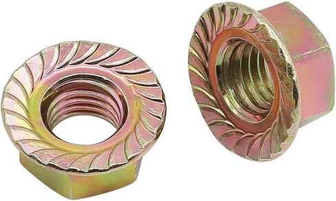 M8-1.25 Serrated Flange Washer Head Hex Nuts DIN 6923, Hex Nuts with Serrated Flange Washer to Replace Extra Washer, Yellow Zinc Plated Finish, Carbon Steel, 25 Pcs in Kuwait