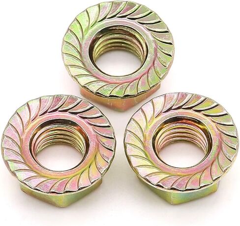 M8-1.25 Serrated Flange Washer Head Hex Nuts DIN 6923, Hex Nuts with Serrated Flange Washer to Replace Extra Washer, Yellow Zinc Plated Finish, Carbon Steel, 25 Pcs in Kuwait