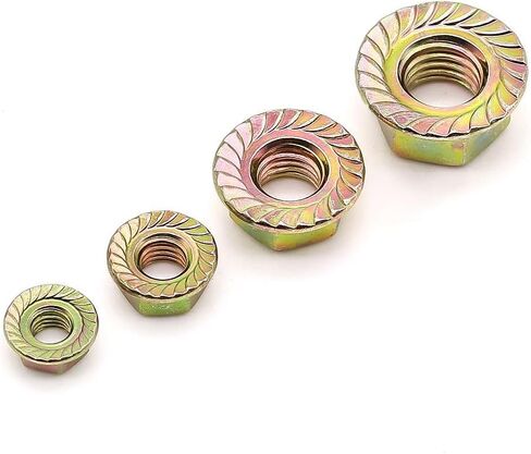 M8-1.25 Serrated Flange Washer Head Hex Nuts DIN 6923, Hex Nuts with Serrated Flange Washer to Replace Extra Washer, Yellow Zinc Plated Finish, Carbon Steel, 25 Pcs in Kuwait
