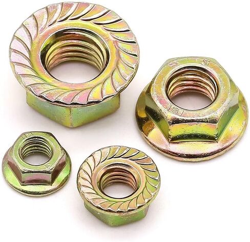 M8-1.25 Serrated Flange Washer Head Hex Nuts DIN 6923, Hex Nuts with Serrated Flange Washer to Replace Extra Washer, Yellow Zinc Plated Finish, Carbon Steel, 25 Pcs in Kuwait