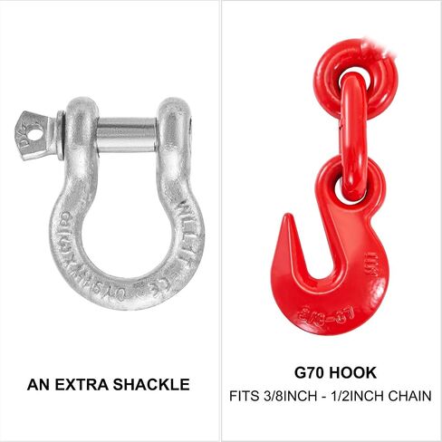 VEVOR 9215LBS 3/8" - 1/2" مجلدات السقاطة 9,215 رطل حمل عمل آمن، خطافات G70 وطول قابل للتعديل، لسلاسل الصف 70-80، ربط لأسفل، سحب، سحب، 4 عبوات، أحمر in Saudi Arabia