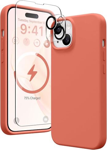 حافظة سيليكون مغناطيسية لهاتف iPhone 12 وiPhone 12 Pro، [متوافقة مع Magsafe] [واقي شاشة + واقي عدسة الكاميرا]، غطاء هاتف واقٍ مقاوم للصدمات ببطانة من الألياف الدقيقة مقاس 6.1 بوصة، حجري in Kuwait