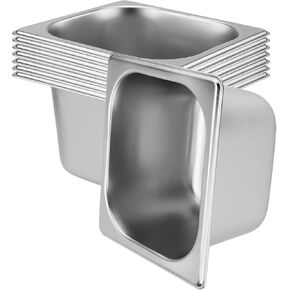 8 Pack 1/6 Size x 4 Inch Deep Steam Table Pans, Stainless Steel Steam Pan Catering Food Pan for Restaurant, Hotel, Catering, Silver