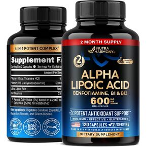 Alpha Lipoic Acid 600mg - ALA Supplement 4-in-1 with Benfotiamine, Vitamin B1 & B12 - Antioxidant, Metabolism & Nerve Support - Laboratory Tested, NON-GMO & Vegan - 120 Capsules, 2 Month Supply