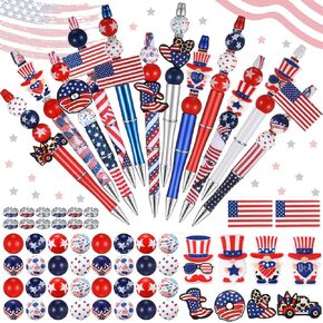 Geyee 12 Set Plastic Beadable Pens Assorted Bead Pens Crystal Wood Round Spacer Set Black Ink DIY Ballpoint for Women men Gift School Office Supplies(Rabbit)
