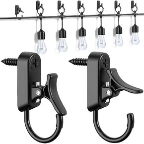 20 PCS Light Hanger Hooks, Screw Hooks for Hanging Outdoor String Lights Hooks, Christmas Lights, Patio Lights, Light Wire and Plants - Black
