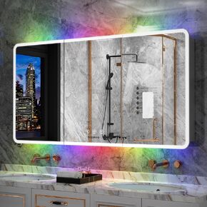 Lighted Bathroom Medicine Cabinet with Mirror, 60×32 Inch Medicine Cabinet with Lights, Three Door LED Bathroom Medicine Cabinet with RGB Backlit+Front Light, Defogger, Surface Mount