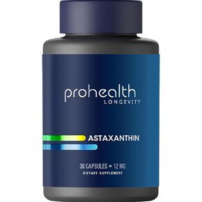ProHealth Astaxanthin. Powerful Antioxidant for Immunity, Metabolism, and Cellular Longevity. Supports Joint and Eye Health. Enhances Heart and Brain Function. 12 mg per Serving, 30 Caps