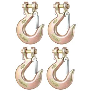 4 PCS 3/8'' Heavy Duty Clevis Slip Hook with Safety Latch, Grade 70 Forged Steel Tow Chain Clevis Grab Hooks, Clevis Hooks for Trailer Truck Transport Tow Chain Hook,18,000 Lbs Capacity