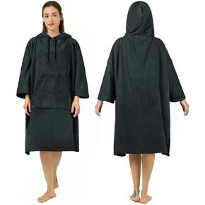 Surf Poncho Changing Robe, 3/4 Sleeve Extra Large Thick Hoodie Towel Poncho for Men Women Beach Swimming, 39‘’x33‘’, Black Teal
