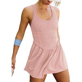 PUWEI Women's Workout Dress Built in Bra and Shorts Active Athletic Tennis Golf Dresses with Pockets