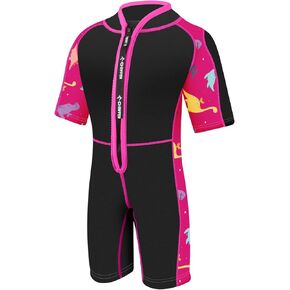 Chriffer Kids Wetsuit Shorty Wet Suit for Girls Boys Front Zip 2mm Neoprene Thermal Short Sleeves for Toddler/Kid/Youth/Teens Keep Warm for Diving Surfing Swimming Water Sports, Pink, X-Small