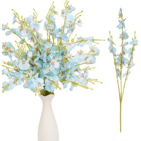 Blue Artificial Flowers Orchids Silk Fake Flowers in Bulk 20" Faux Dancing Lady Orchids for Home Office Wedding Table Centerpieces Party Yard Garden Summer Decoration 6 Pcs